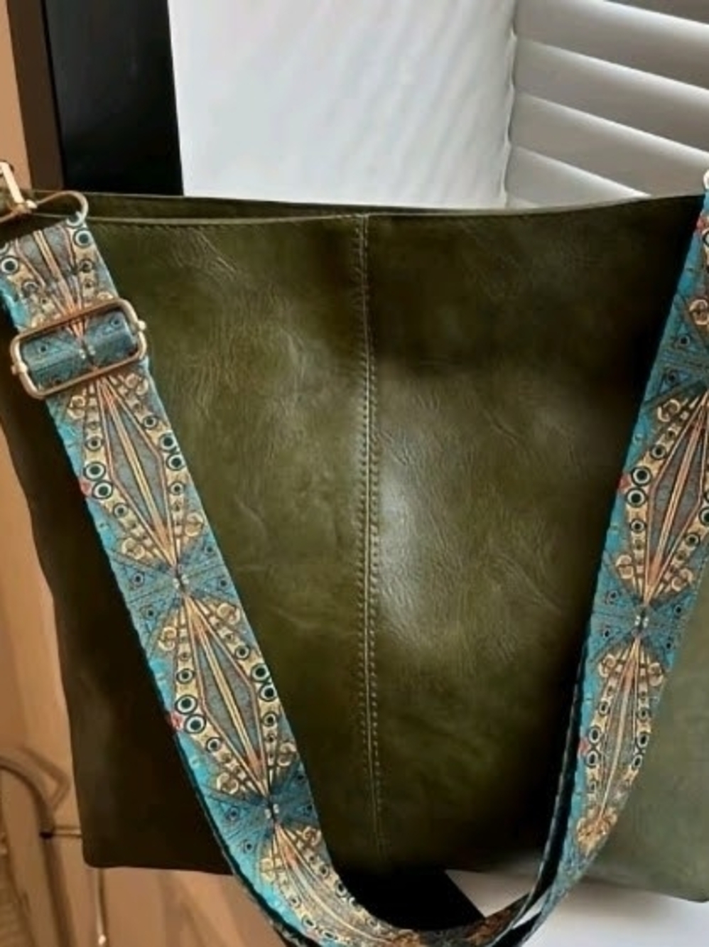 Olive Green Women’s Tote with Decorative Strap